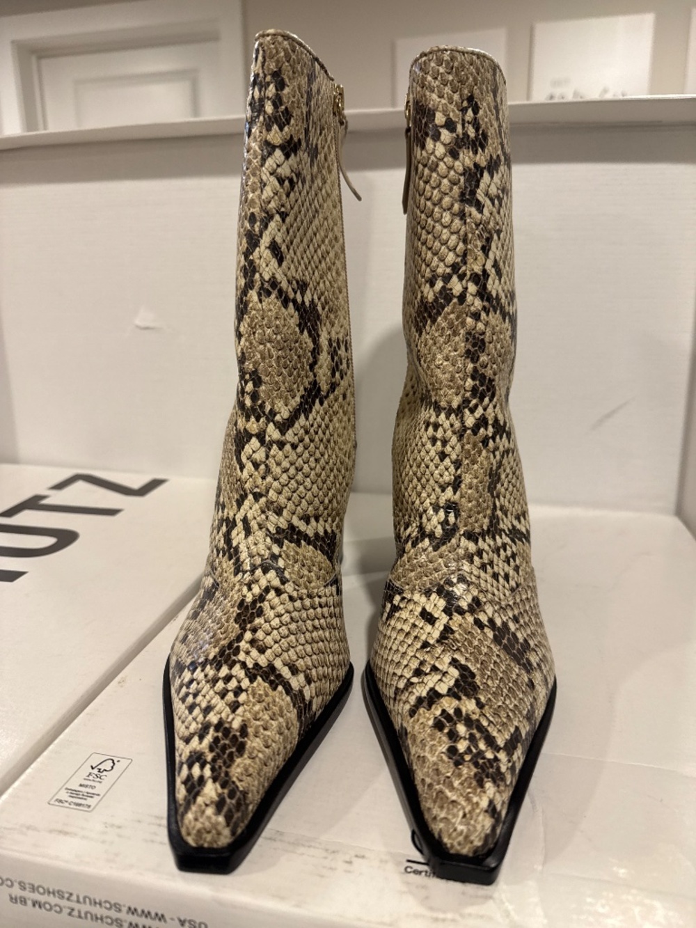 Schutz Raffaela Mid-Calf Snake-Print Leather Boots - Picture 5 of 16